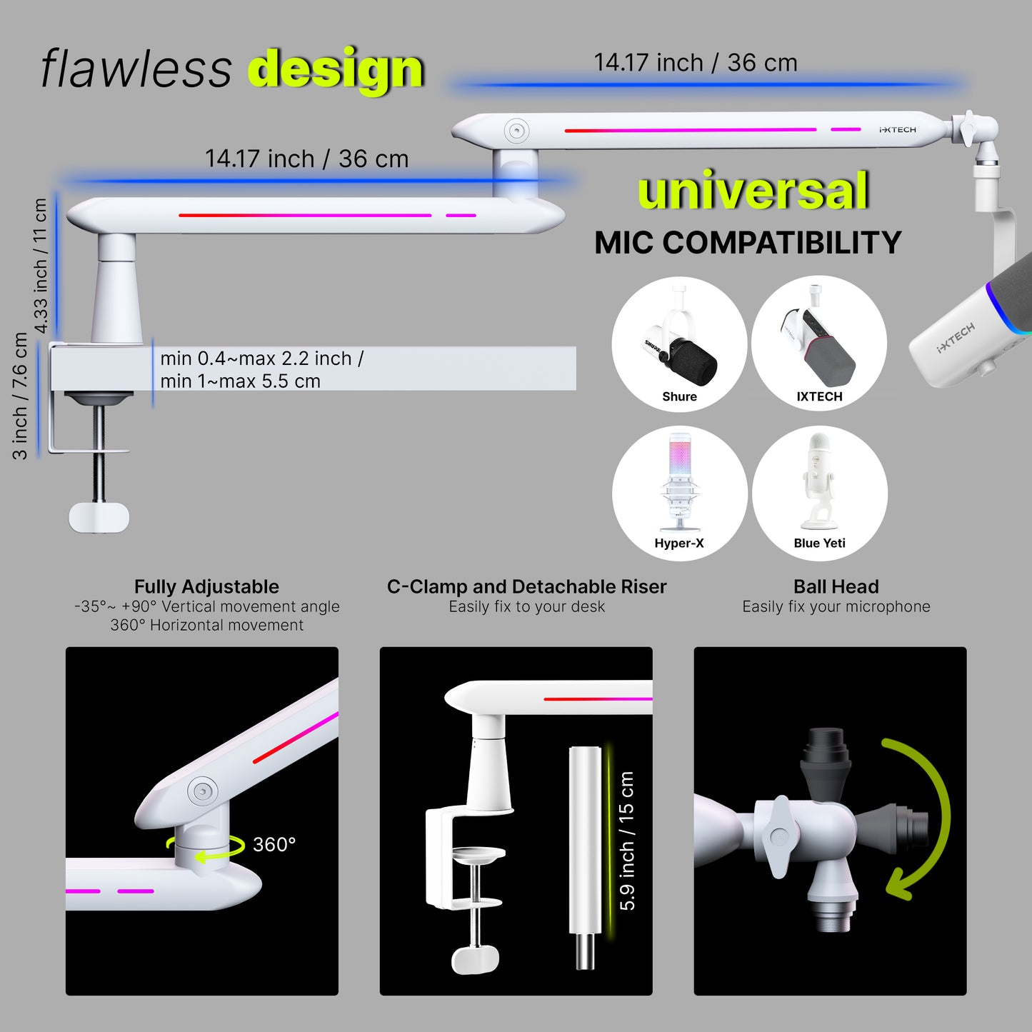 Rgb Low Profile Boom Arm | Lizard