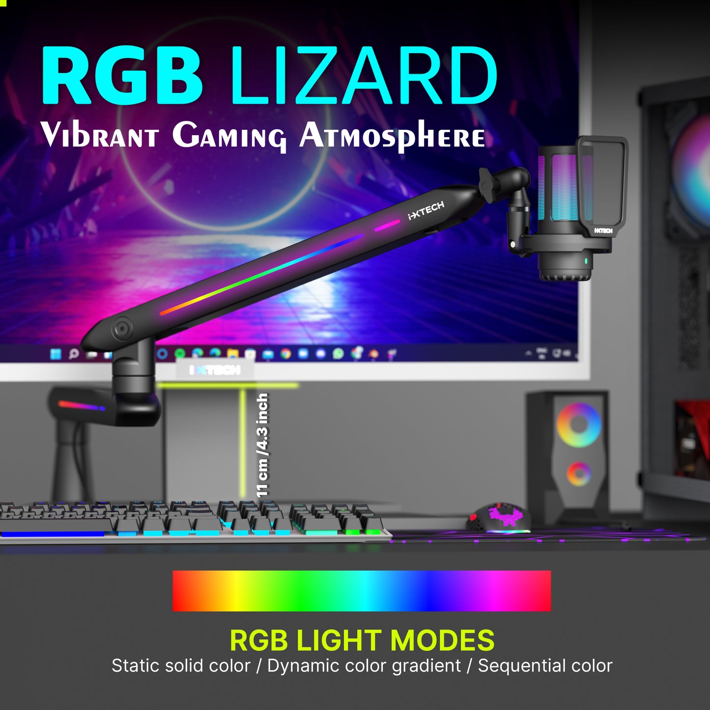 Rgb Low Profile Boom Arm | Lizard