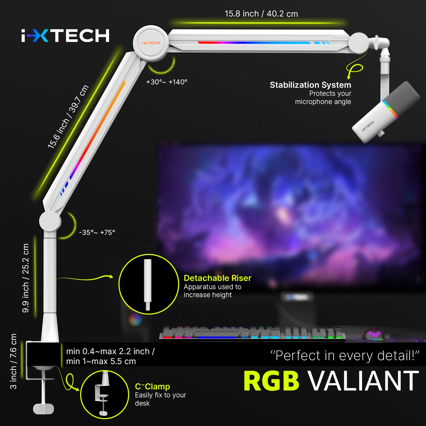 Rgb High Profile Boom Arm | Valiant