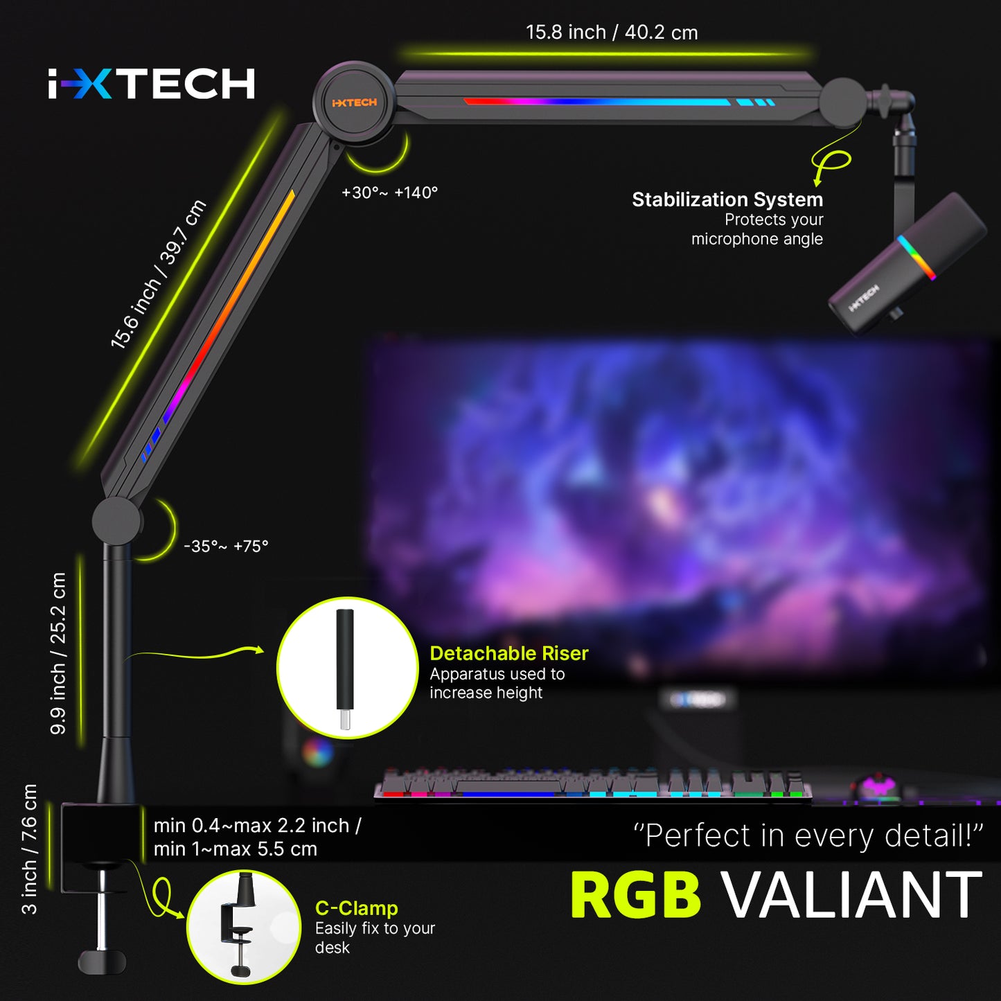 Rgb High Profile Boom Arm | Valiant